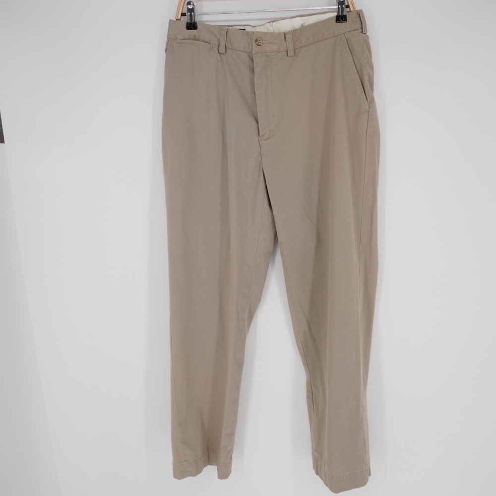 VTG Polo Ralph Lauren Chino Pant Mens 34 Beige 100% Cotton 90s Classic Flat